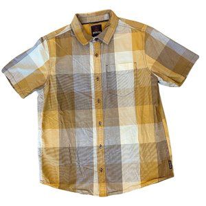 PrAna Brighton Shirt Mens Medium Shirt Sleeve Button Down Yellow Plaid